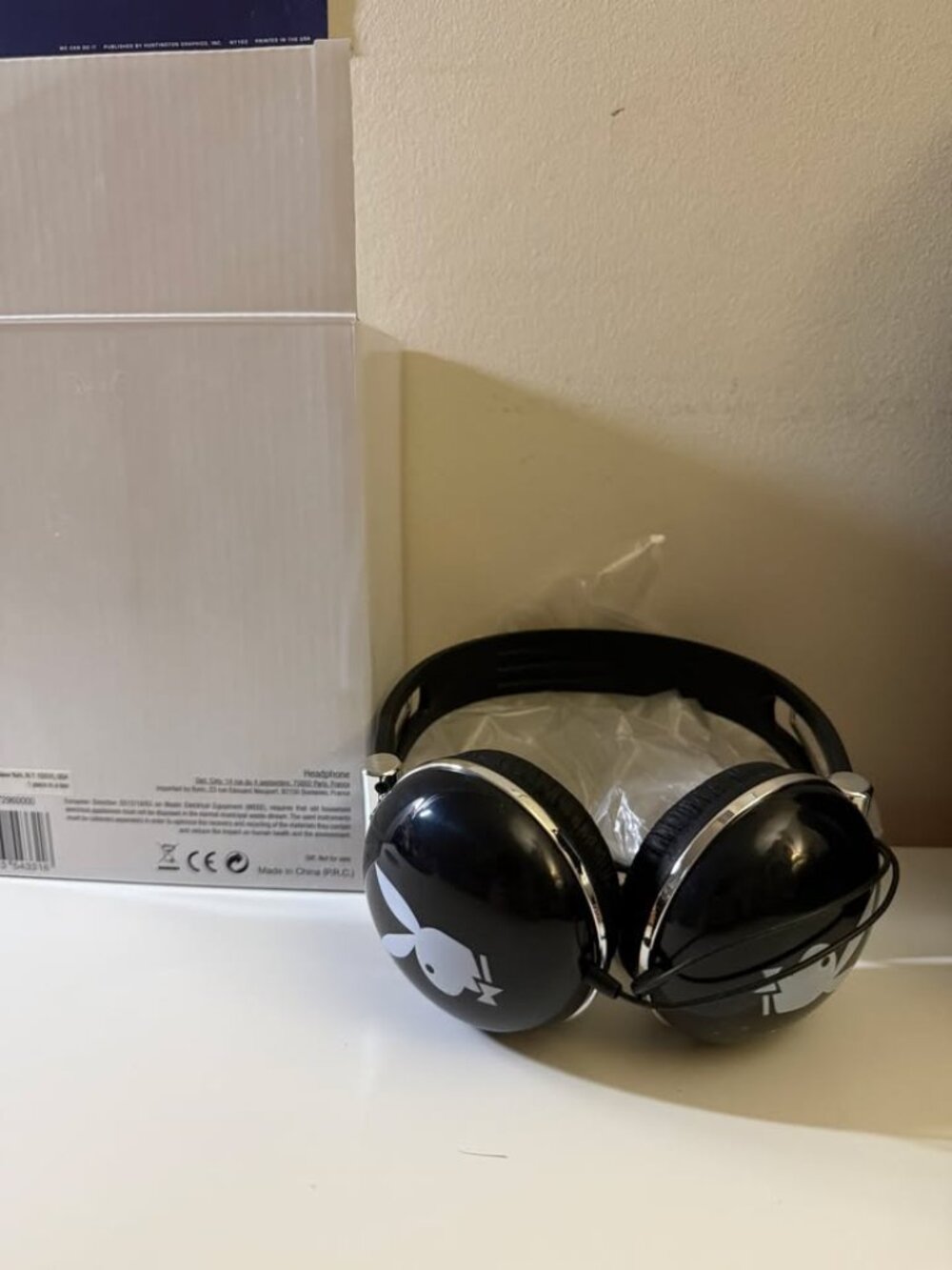 Playboy Black Wired Headphones with Bunny Logo